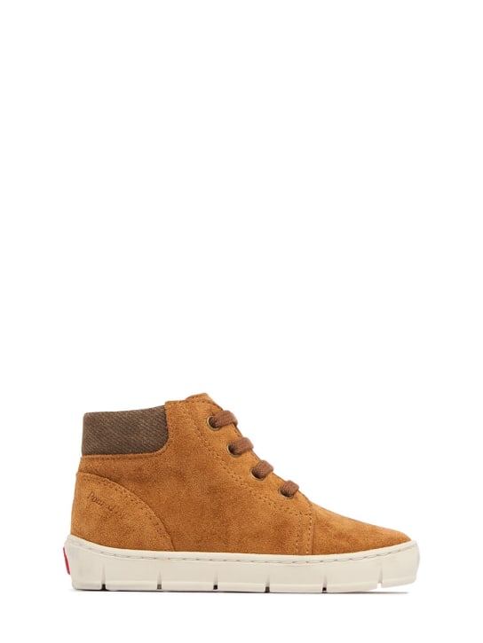 Pom D'api: Bottes à lacets Start Top Velours Oily - Caramel - kids-girls_0 | Luisa Via Roma