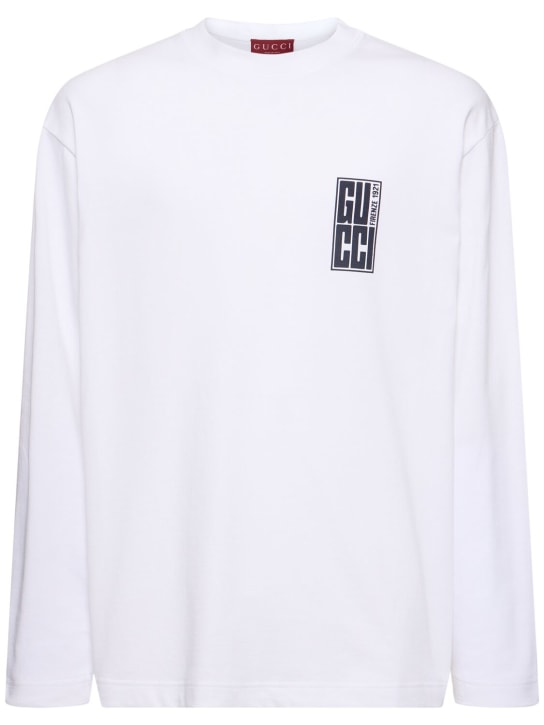 Gucci: T-shirt en coton épais détail logo - Blanc - men_0 | Luisa Via Roma