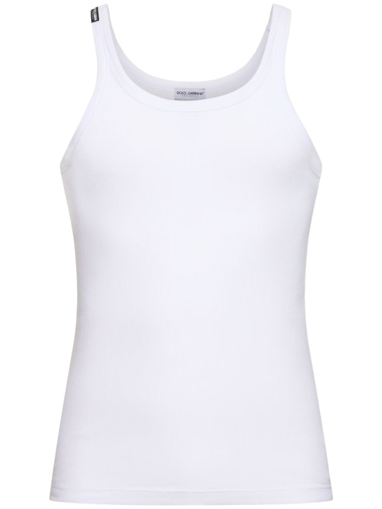 Dolce&Gabbana: Ribbed cotton jersey tank top - Optic White - men_0 | Luisa Via Roma