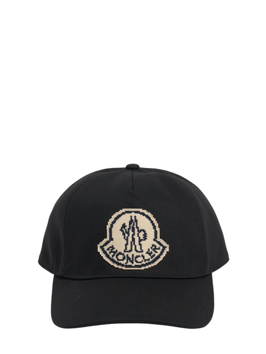 Moncler: Logo detail cotton baseball cap - Nero - men_0 | Luisa Via Roma