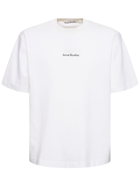 Acne Studios: T-shirt Exford in cotone con logo - Bianco Ottico - men_0 | Luisa Via Roma