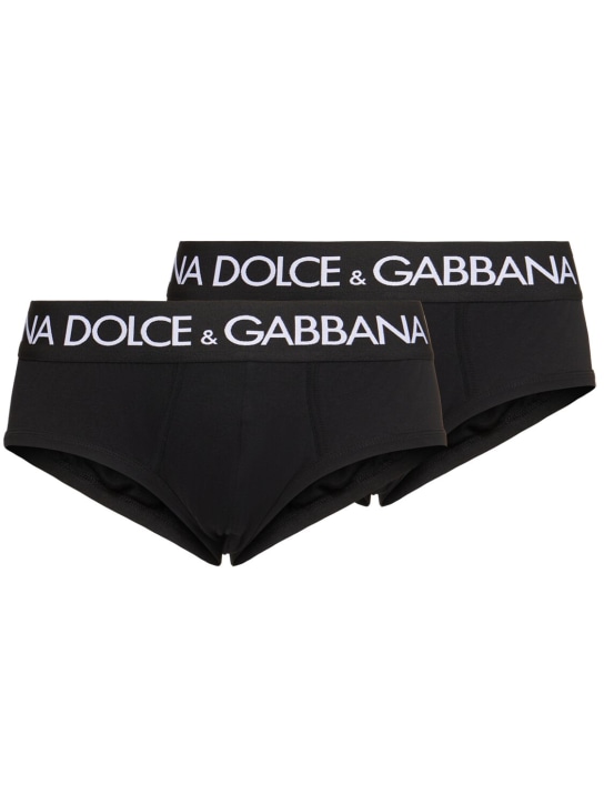 Dolce&Gabbana: 棉质平纹针织内裤2条套装 - 黑色 - men_0 | Luisa Via Roma