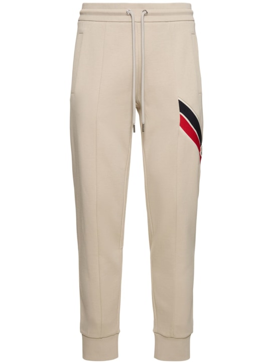 Moncler: Pantalones deportivos de algodón con tricolor - Gris Plata - men_0 | Luisa Via Roma