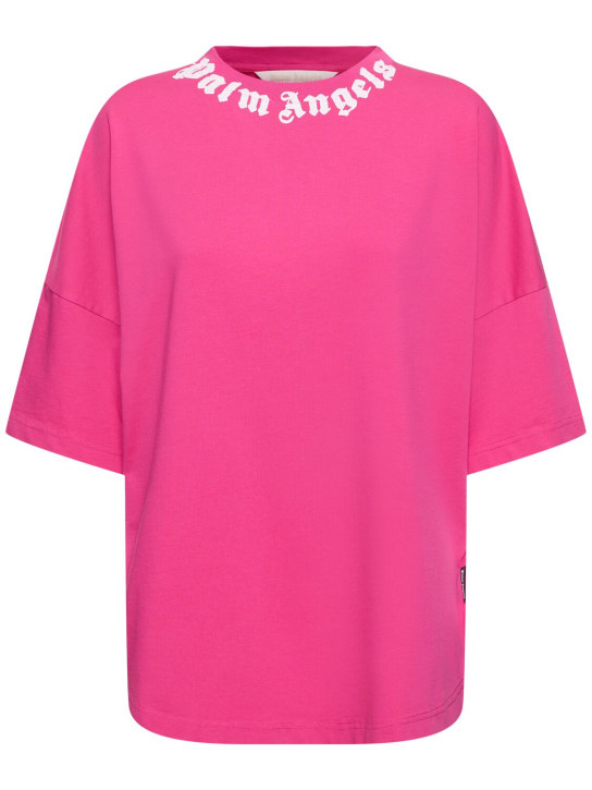 Palm Angels: T-Shirt aus Baumwolljersey mit Logo - Fuchsie - women_0 | Luisa Via Roma