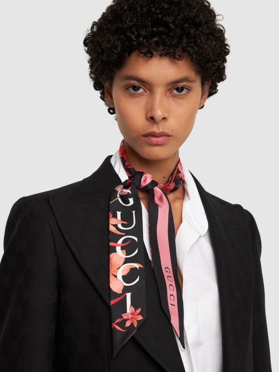 Gucci: Flora silk ribbon scarf - Nero/Multicolor - women_1 | Luisa Via Roma