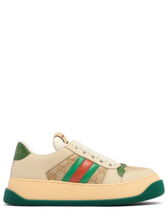 Gucci: Sneakers en cuir détail Web Screener 50 mm - Blanc/Vert - women_0 | Luisa Via Roma