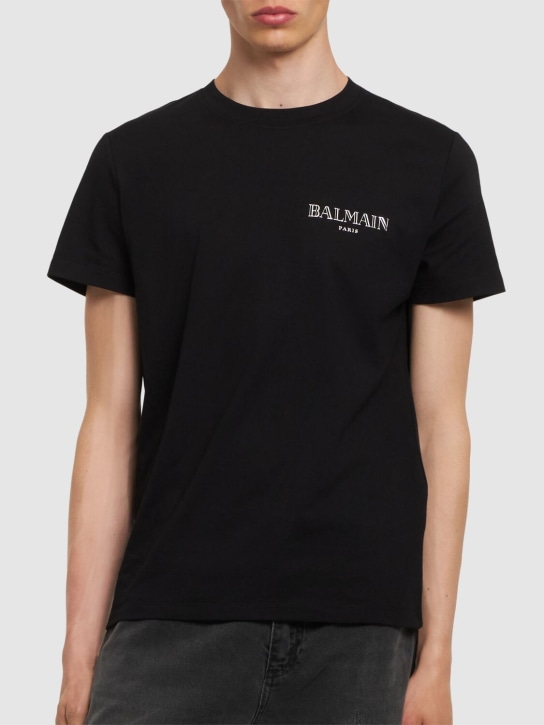 Balmain: Silver vintage logo t-shirt - men_2 | Luisa Via Roma