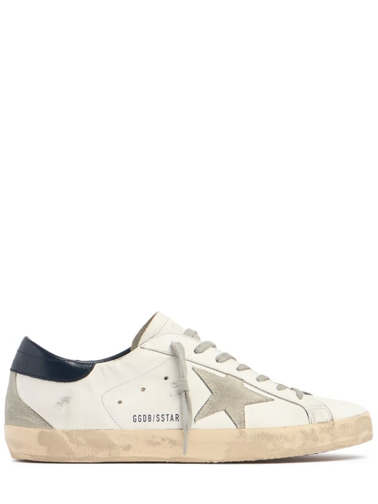 Golden Goose: 20mm Super Star leather & suede sneakers - White/Ice/Blue - men_0 | Luisa Via Roma