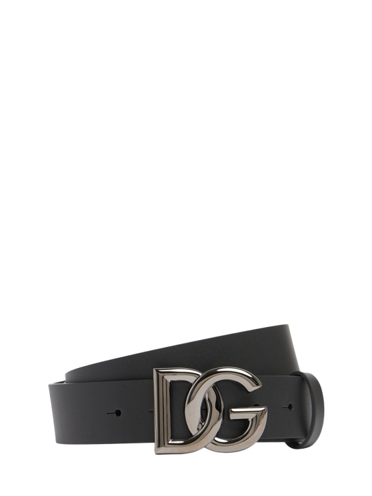 Dolce&Gabbana: Cintura in pelle con logo 3,5cm - Nero - men_0 | Luisa Via Roma