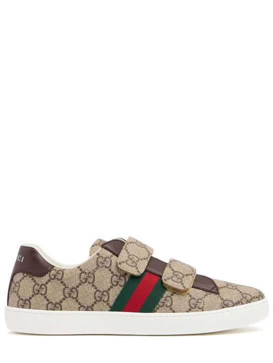 Gucci: Sneakers „GG Supreme-Stoff“ - Beige/Ebony - kids-girls_0 | Luisa Via Roma