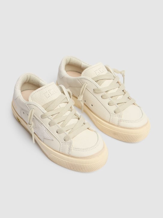 Golden Goose: May leather lace-up sneakers - Optic  White - kids-girls_1 | Luisa Via Roma
