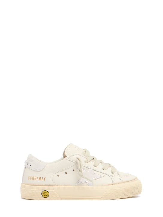 Golden Goose: May leather lace-up sneakers - Optic  White - kids-girls_0 | Luisa Via Roma