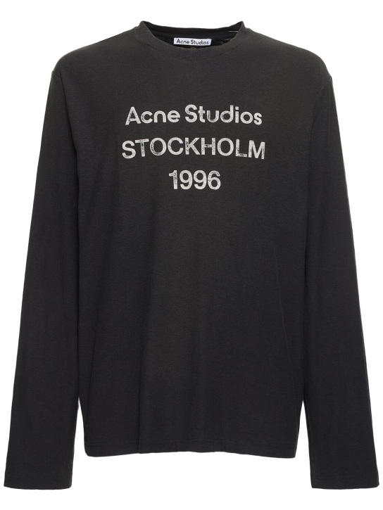 Acne Studios: T-shirt maniche lunghe Edden 1996 - Nero Delave' - men_0 | Luisa Via Roma