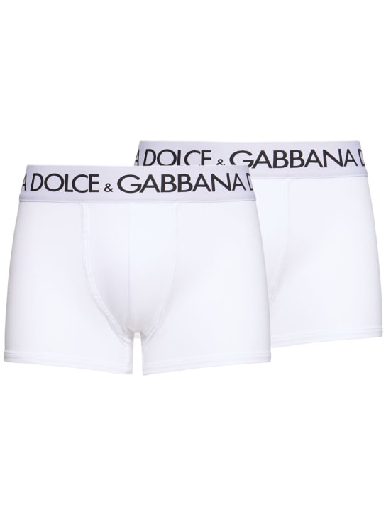 Dolce&Gabbana: Set di 2 boxer in cotone con logo - Bianco - men_0 | Luisa Via Roma