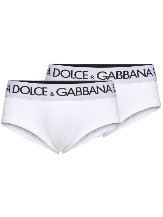 Dolce&Gabbana: Set di 2 slip in jersey di cotone - Bianco - men_0 | Luisa Via Roma