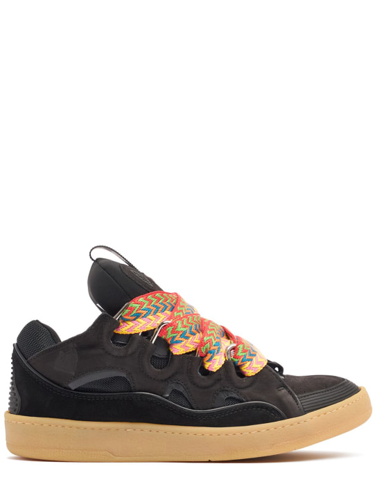 Lanvin: Curb leather sneakers - Black - men_0 | Luisa Via Roma