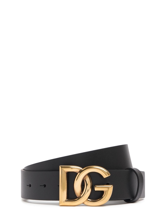 Dolce&Gabbana: Cintura in pelle con logo 3,5cm - Nero/Oro - men_0 | Luisa Via Roma