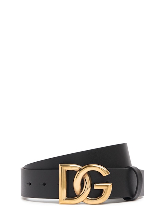 Dolce&Gabbana: Cintura in pelle con logo 3,5cm - men_0 | Luisa Via Roma