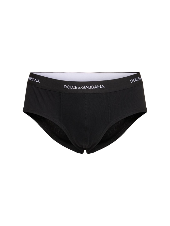 Dolce&Gabbana: Ouaij コットンブリーフ - ブラック - men_0 | Luisa Via Roma