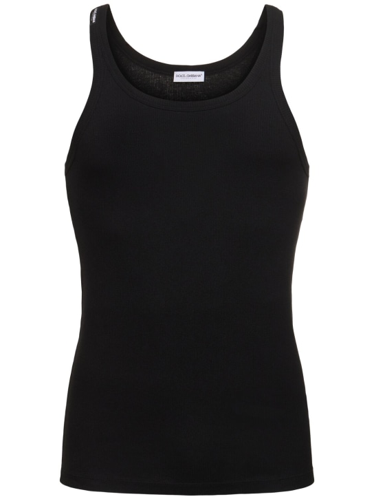 Dolce&Gabbana: Camiseta de jersey de algodón acanalado - Negro - men_0 | Luisa Via Roma