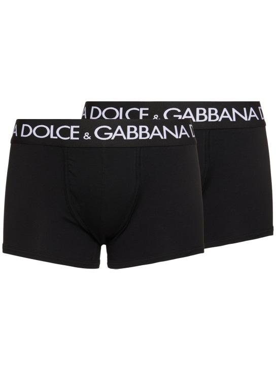 Dolce&Gabbana: Lot de 2 boxers en coton à logo - Noir - men_0 | Luisa Via Roma