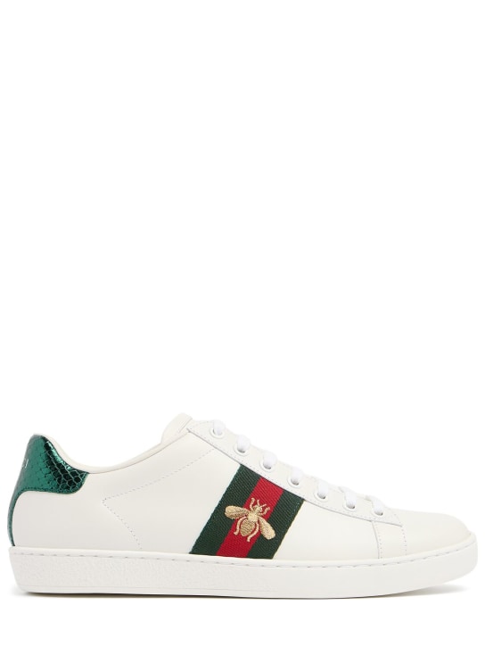 Gucci: LEDERSNEAKERS MIT BIENENSTICKEREI "NEW ACE" - Weiß - women_0 | Luisa Via Roma