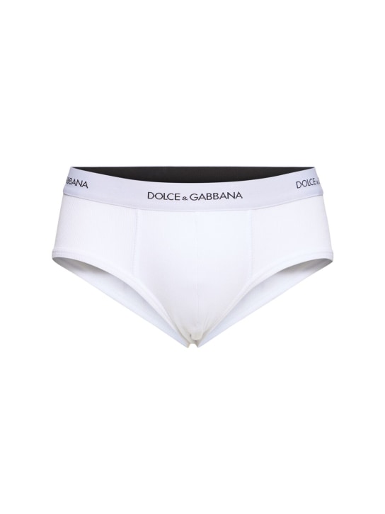Dolce&Gabbana: Ouaij logo cotton briefs - White Ottico - men_0 | Luisa Via Roma