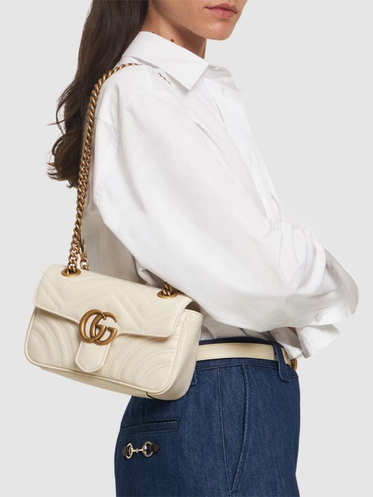 Gucci: Mini GG Marmont leather shoulder bag - Mystic White - women_1 | Luisa Via Roma