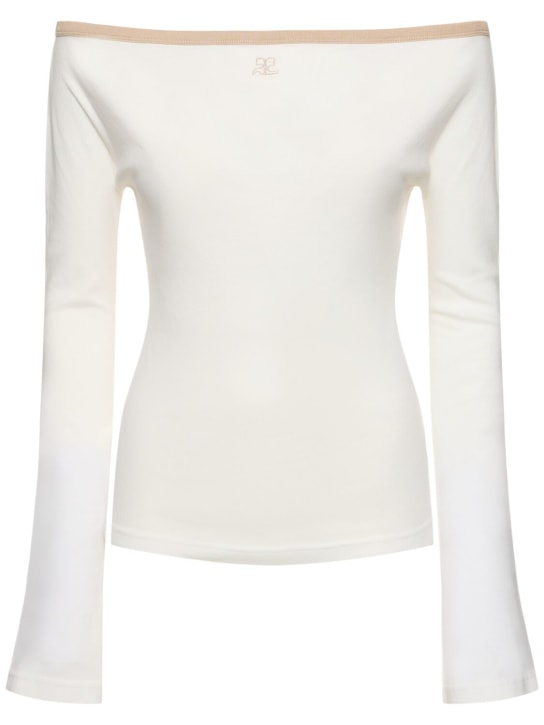 Courreges: Contrast boatneck cotton top - White - women_0 | Luisa Via Roma