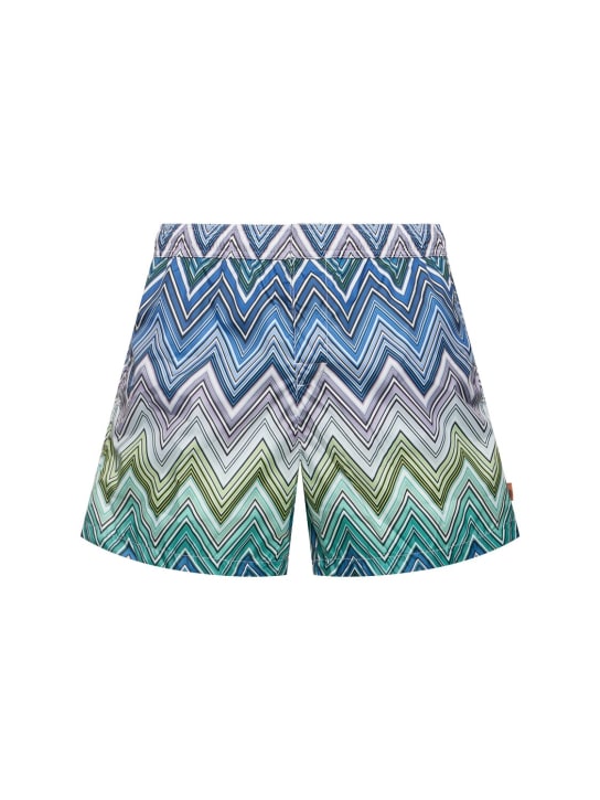 Missoni: Shorts mare in techno con zigzag - Blu - men_0 | Luisa Via Roma
