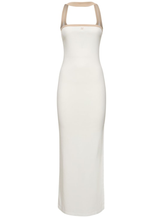 Courreges: Contrast hyperbole cotton long dress - Beyaz - women_0 | Luisa Via Roma