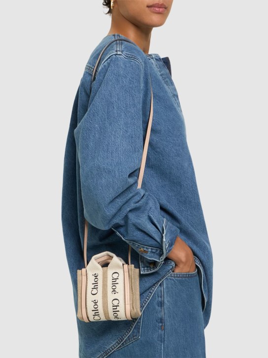 Chloé: Nano Woody canvas top handle bag - Bej/Pembe - women_1 | Luisa Via Roma