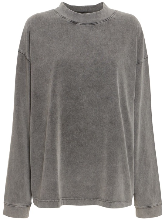 Acne Studios: Camiseta de algodón jersey con manga larga - Negro Lavado - women_0 | Luisa Via Roma