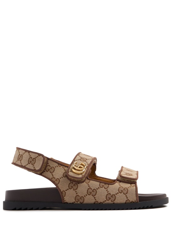 Gucci: 35mm Double G canvas sandals - Ebony - women_0 | Luisa Via Roma