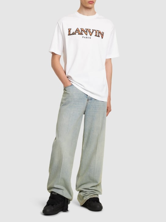 Lanvin: Curb logo embroidery cotton t-shirt - White - men_1 | Luisa Via Roma