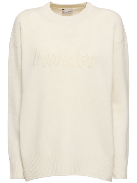 Moncler: Beaded logo cashmere blend sweater - Weiß - women_0 | Luisa Via Roma