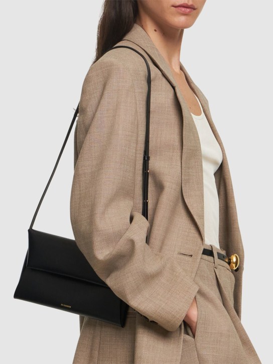 Jil Sander: Small Folded palmellato leather bag - Black - women_1 | Luisa Via Roma