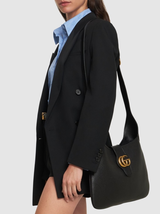 Gucci: Aphrodite leather hobo bag - Black - women_1 | Luisa Via Roma