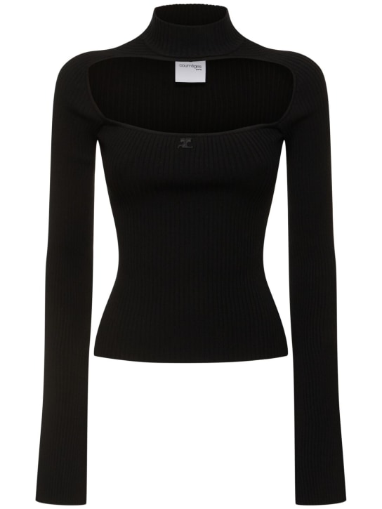 Courreges: Hyperbole rib knit viscose sweater - Black - women_0 | Luisa Via Roma