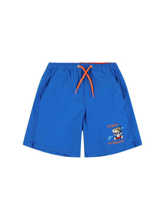 Mc2 Saint Barth: Snoopy print nylon swim shorts - Light Blue - kids-boys_0 | Luisa Via Roma