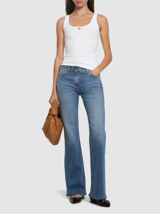 Valentino: Jeans svasati in denim con logo - Blu - women_1 | Luisa Via Roma