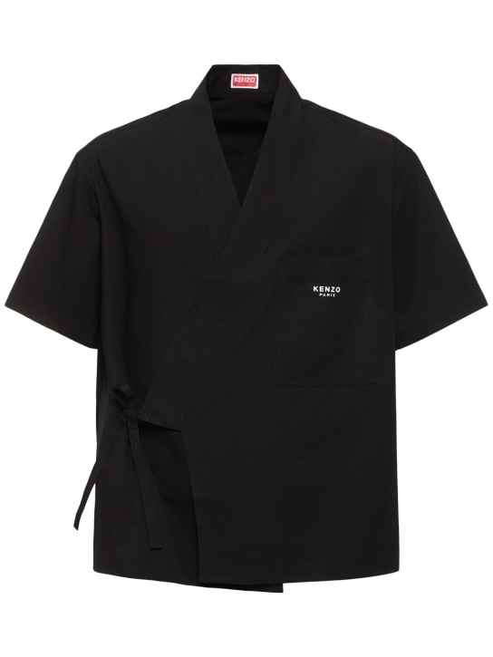 Kenzo Paris: Kimono cotton short sleeve shirt - Siyah - men_0 | Luisa Via Roma