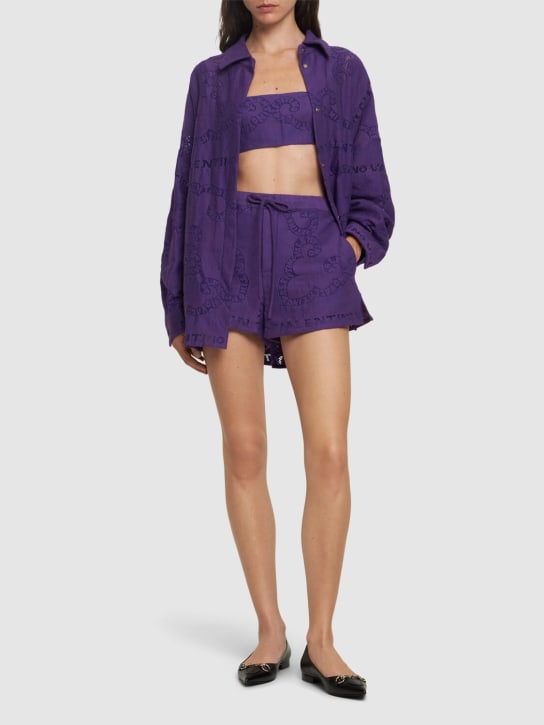 Valentino: 棉质镂空蕾丝短款上衣 - 紫色 - women_1 | Luisa Via Roma