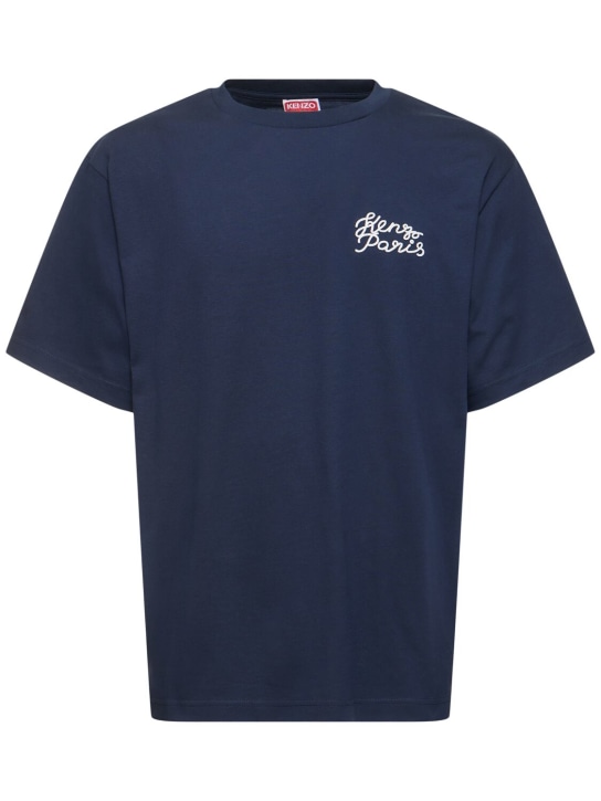 Kenzo Paris: Camiseta oversize de algodón con logo - Azul Noche - men_0 | Luisa Via Roma