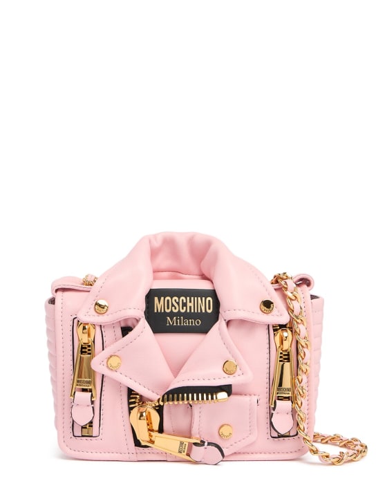 Moschino: Biker leather shoulder bag - Pink - women_0 | Luisa Via Roma