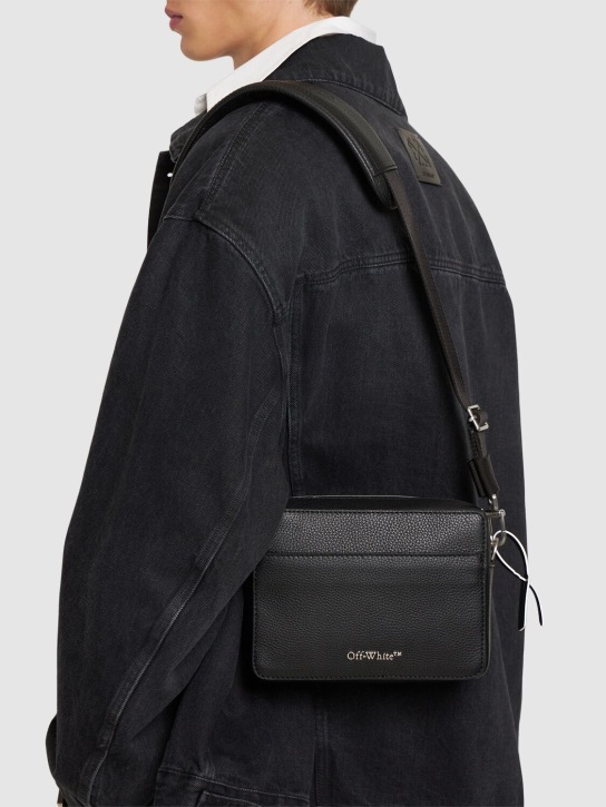 Off-White: Diagonal leather camera bag - Black - men_1 | Luisa Via Roma