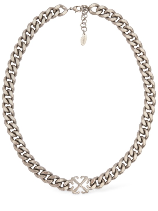 Off-White: Arrow brass chain necklace - Silver - men_0 | Luisa Via Roma
