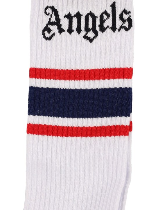 Palm Angels: Classic logo stretch cotton socks - White/Blue - men_1 | Luisa Via Roma