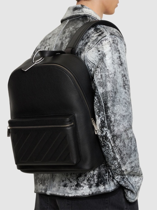 Off-White: Diagonal leather backpack - Siyah - men_1 | Luisa Via Roma