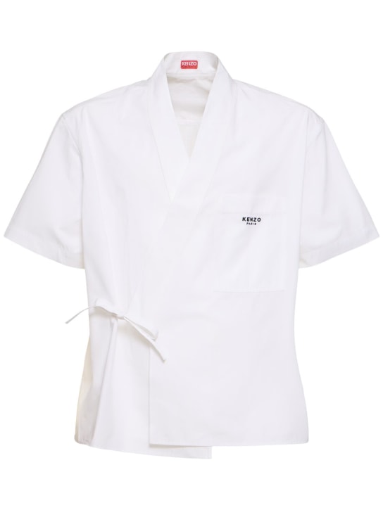 Kenzo Paris: Kimono cotton short sleeve shirt - Beyaz - men_0 | Luisa Via Roma